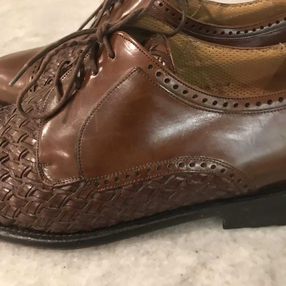 Mezlan Dress Shoes Mens Size 11.5 Brown Del Mar Basketweave Cap Toe Oxford